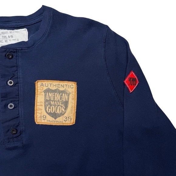 Johnson Motors type b-38 long sleeve thermal Henley navy blue shirt - Picture 5 of 8